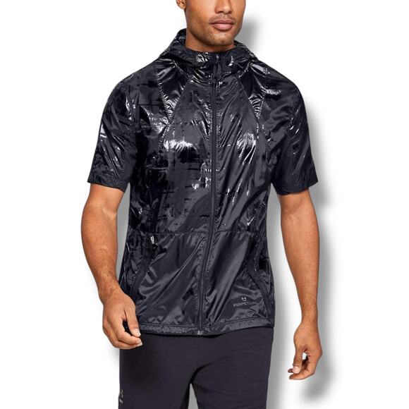 Under Armour Fitted Heat Gear Perpetual Short Sleeve Hooded Jacket Black Medium - Picture 1 of 12